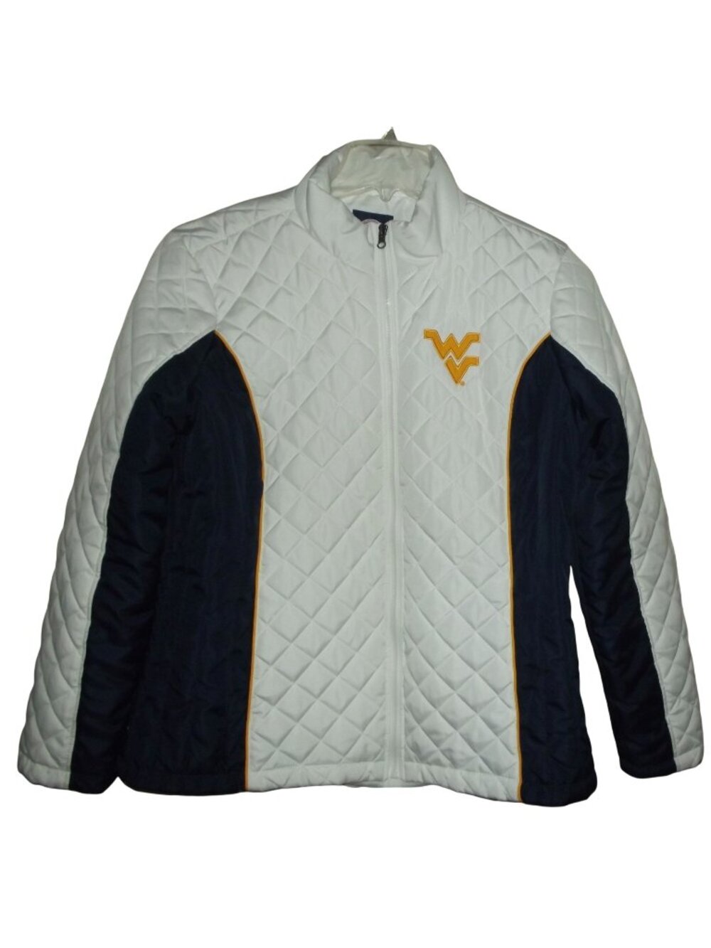 WVU Mountaineers Puffer Jacket Womens Size XL white blue gold Coat zip
